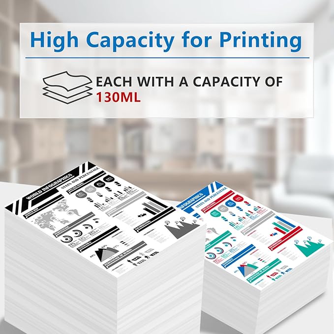 High Yield 72 Ink Cartridges C9403A C9370A C9371A C9372A C9373A C9374A Replacement for HP 72 Ink Cartridges for T770 T790 T795 T610 T620 T1100 T1120 T1200 T1300 T2300 Printers Ink(6 Pack, 130ML)