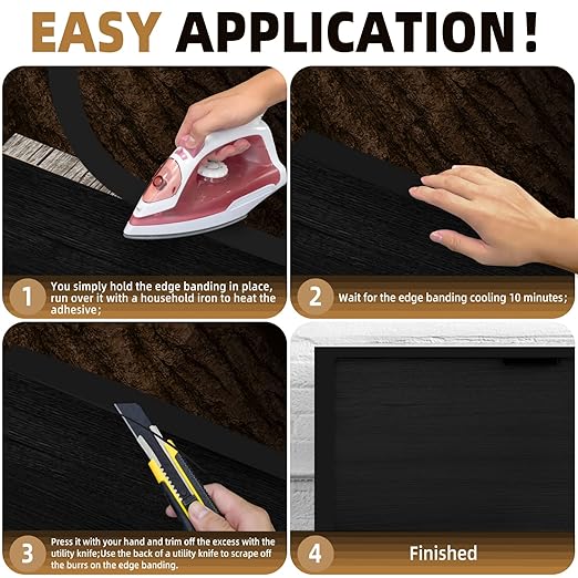 GSCIT Club Black Edge Banding, 3/4 inch x 100ft Melamine Edge Banding with Hot Melt Adhesive Preglued Cabinet Edge Banding Flexible Black Veneer Edging