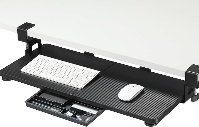 ETHU Keyboard Tray Under Desk, 26.77" X 11.81" Large Size Keyboard Tray with C Clamp-on Mount Easy to Install, Computer Keyboard Stand, Ergonomic Keyboard Tray for Home and Office (Carbon)