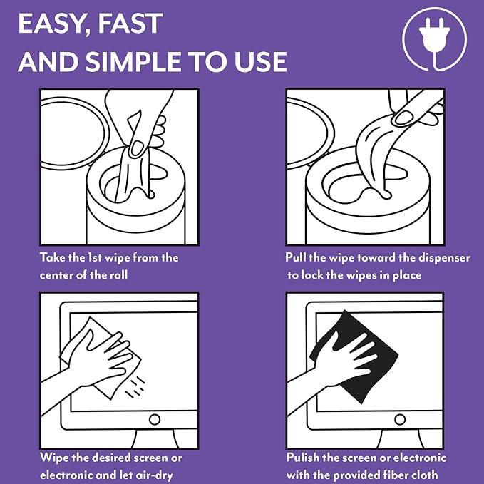 Electronic Cleaning Wipes - Computer, TV, Monitor, Phone, Laptop, Tablet, Keyboard, Camera & Lens Cleaner, Portable Tech Screen Cleaner - With Microfiber Cloth - Canister, 150 Count