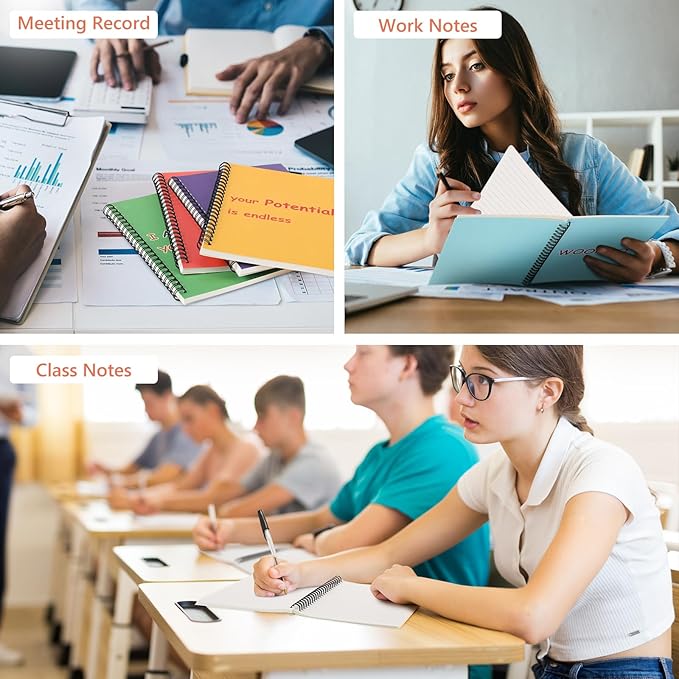 Fuutreo 12 Pcs Spiral Notebook for Work A5 8.3 x 5.7 Inch College Ruled Spiral Journal Notebook Kraft Cover Ruled Paper, 12 Color, 60 Sheets, 120 Pages for Office School (Innovative)