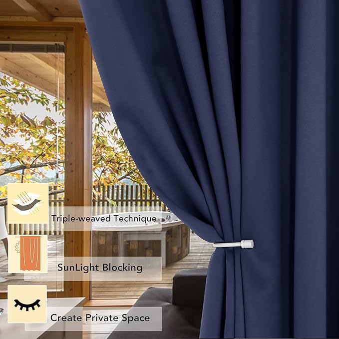 BONZER Room Divider Curtain Total Privacy Wall Wide Thermal Insulated Blackout Curtains for Slide Window, 108L x 70W Inch (9L x 5.8W ft), 1 Panel, Navy