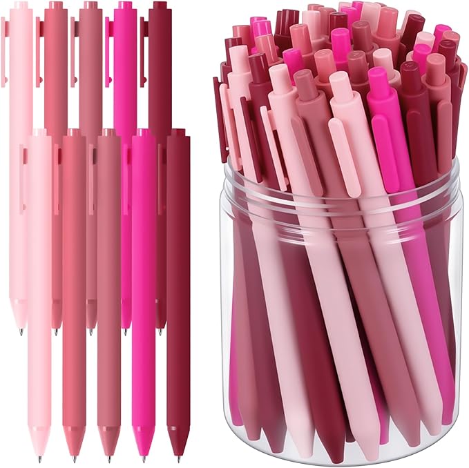 Crtiin 50 Pcs Gel Ink Pens Bulk Black Ink, Smooth Writing Cute Colorful Pens for Back to School First Day of School Teacher Student Server Office Supplies Staff Party Favor Gifts (Pink Series)