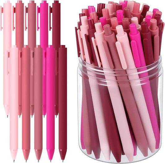 Crtiin 50 Pcs Gel Ink Pens Bulk Black Ink, Smooth Writing Cute Colorful Pens for Back to School First Day of School Teacher Student Server Office Supplies Staff Party Favor Gifts (Pink Series)