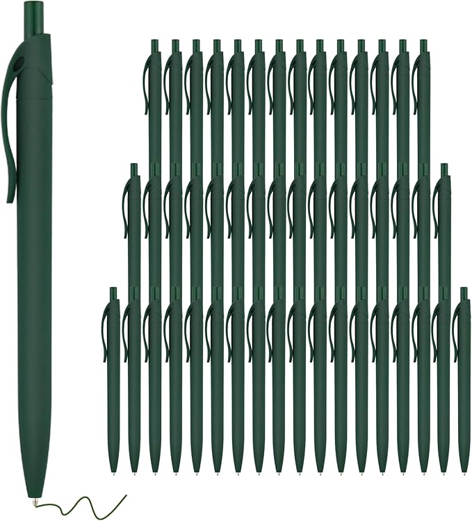 deegtran Pens Bulk, 50 Pack No Bleed Green Click Pens, Wholesale Retractable Ballpoint Pens, Pens Medium Point, Smooth Ink Pens, 1.0MM Green Ink