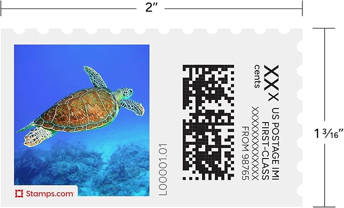 Hawksbill Turtle NetStamps 120-Pack (5 Sheets) Printable Postage Labels (Stamps.com Subscription Required) - Print Approved Postage - Inkjet & Laser Printers - Business, Personal, Home