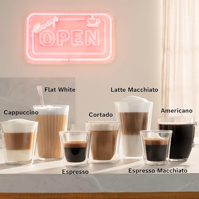 Bosch 800 Series Fully Automatic Espresso and Coffee Machine – 36 Drinks with Coffee World, Cold Brew, Double Cup, Integrated Milk Container, Smart Features, in Silver TQU60307