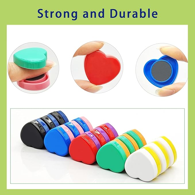 Fridge Magnets - 50 Pcs Mini Cute Magnets, Strong Heavy Duty for Whiteboard, Refrigerator, Locker, Kitchen, Office (10 Colors, Heart)