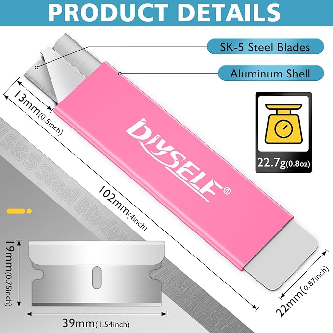 DIYSELF 24 Box Cutter, Utility Knife Retractable, Mini Utility Knife with Single Edge Razor Blades, Small Box Cutters Bulk for Home, Office (Pink)