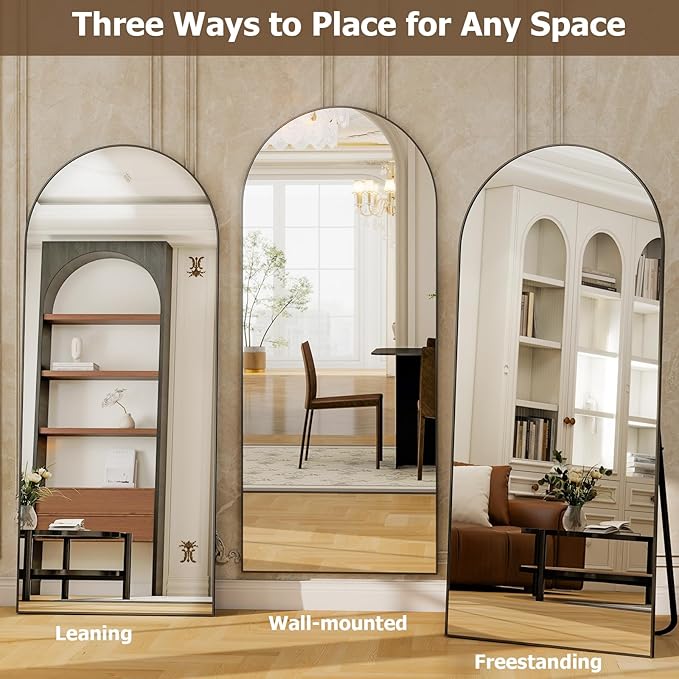 GLSLAND - 20x57 inch Arched Full Length Mirror - Floor Mirrors Aluminum Alloy Frame Full Body Dressing Mirror for Bedroom, Living Room,Gold