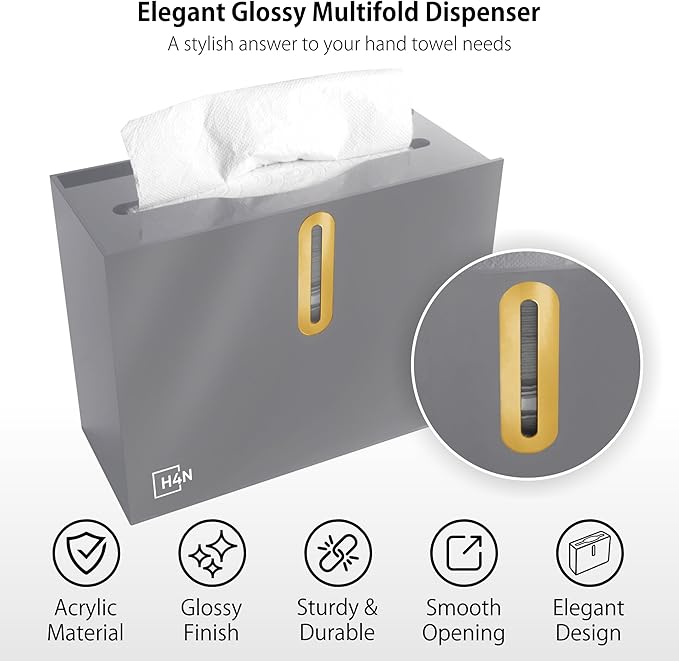 H4N Multifold Hand Paper Towel Dispenser Countertop, Compact Design, Single Sheet Dispensing for Home and Commercial Use, Gray
