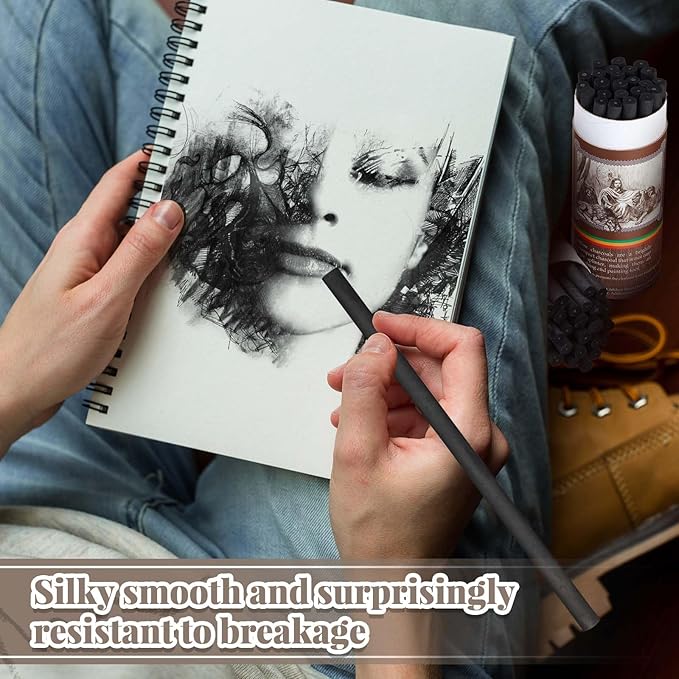 Gueevin 50 Pcs Willow Charcoal Sticks, Willow Charcoal, Artists, Beginners, Students, Perfect for Sketching, Drawing, Shading, and Fine Art (5-7mm)