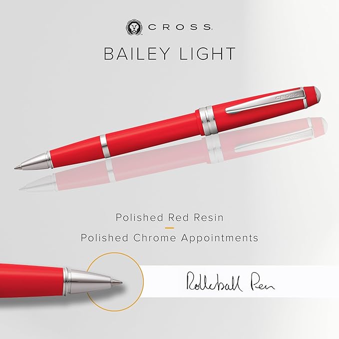 Cross Bailey Light Refillable Rollerball Pen Presented in a Everyday Gift Box - Medium Point, Black Ink, Red