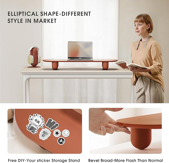 Fenge Monitor Stand Riser, 34 Inch Dual Monitor Riser for Large Monitors, Desk Organizer with Wooden Shelf & Solid Wood Legs, Computer Stand for Laptop, TV, PC, Printer, Red