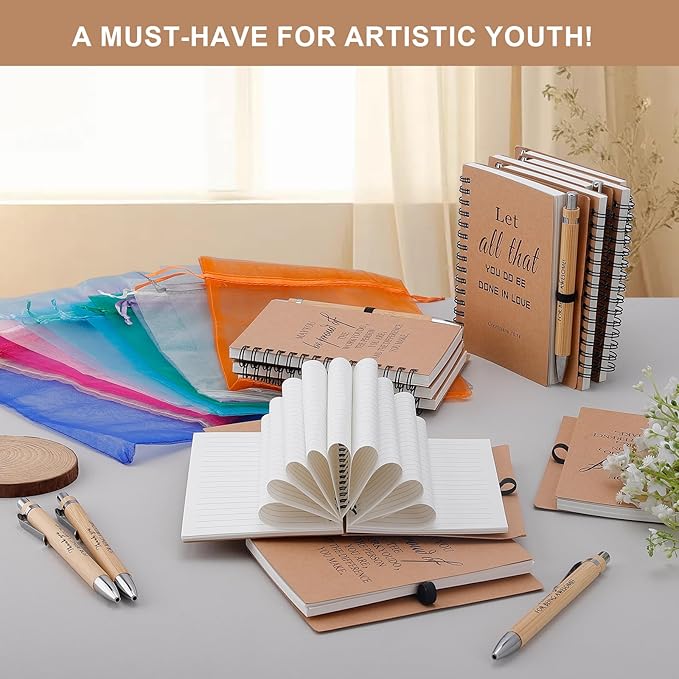 Christian/Encouragement Notebook and Pen Set with Bible Verses,12 Pack Spiral Notebook with Bible Verse Pens and Gift Bags, Prayer Journal, Church Notes,Bible Study Supplies for Church Members