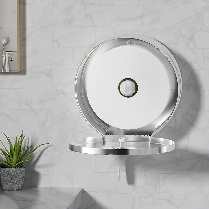 Brushed Stainless Steel Paper Towel Dispenser Wall Mount, TOBEFORT Commercial Jumbo Toilet Paper Dispenser, 9 Inch Roll with 2.5 Core, Toilet Paper Holder Bath Tissue Dispenser Lock Key