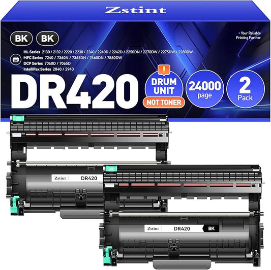 DR420 Drum Unit(Not Toner)Replacement Compatible for Brother DR420 DR-420 Imaging Drum HL-2270DW HL-2280DW HL-2230 MFC-7360N MFC-7860DW DCP-7065DN Intellifax 2840 2940 MFC-7240 HL-2240D Printer 2-Pack