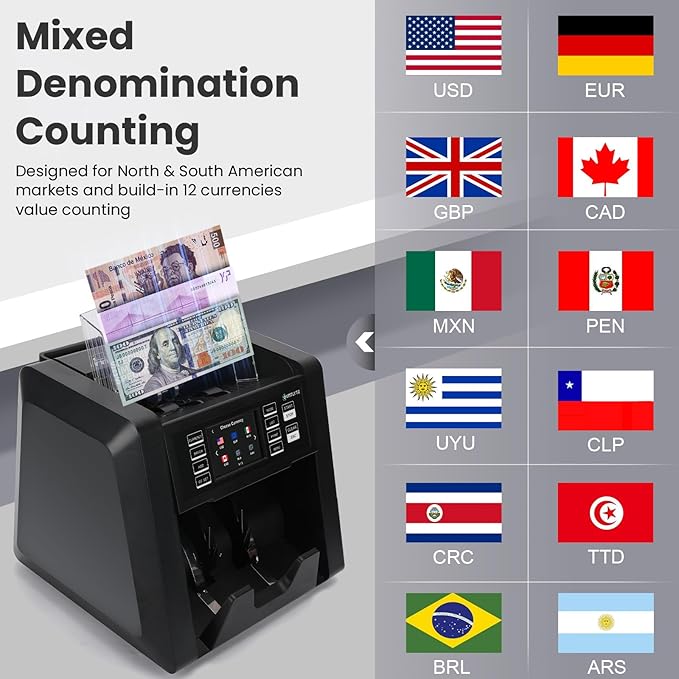 C-N70A Mixed Denomination Money Counter Machine,Value Counting,Multi Currency,CIS/UV/MG/IR Counterfeit Detection Bill Counter,Serial Number,Printer Enabled,Touch Screen,Cash Counter