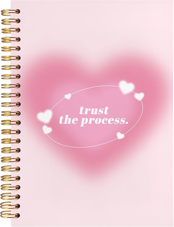 BearCake Trendy Y2K Pink Aura Preppy Notebook Journal, Trust the Process Inspirational Notebooks, Aesthetic Notebooks, Pink Aesthetic Office Supplies, Hardcover Spiral Notebook 5.5x8.3