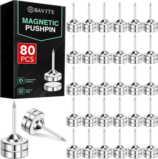 E BAVITE Magnetic Push Pins, 80 Sets Magnet Thumbtack for Wall Bulletin Board Strong Decorative Pushpins Clip for Map Picture Hanging Kit Poster Holder