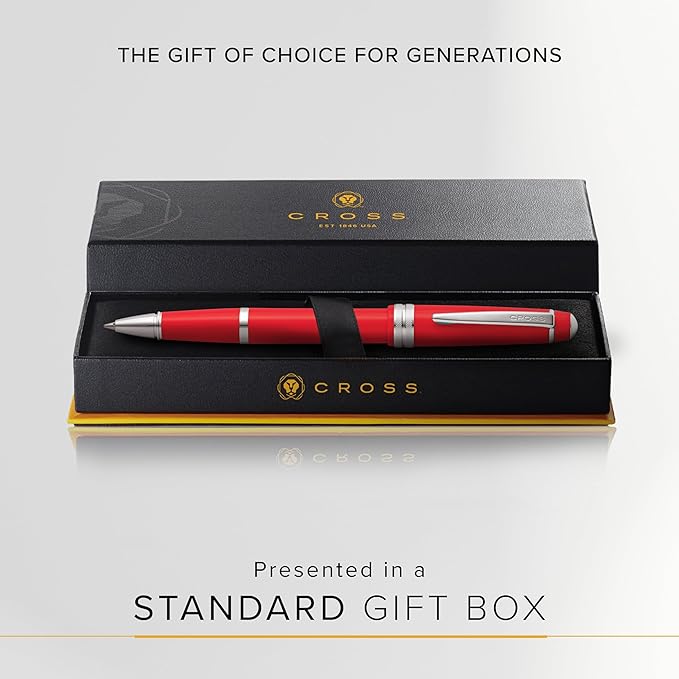 Cross Bailey Light Refillable Rollerball Pen Presented in a Everyday Gift Box - Medium Point, Black Ink, Red