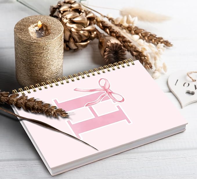 Coquette Trendy Preppy Pink Bow Spiral Notebook,Initial H Journal Personalized Teen Girl Gifts,Monogrammed Gifts for Women Teen Girl,College Ruled Hardcover Spiral Notebook 5.5 x 8.3