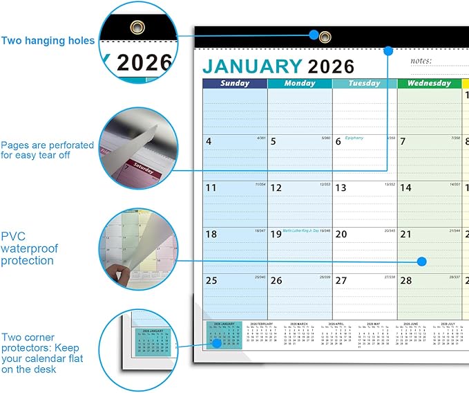 Desk Calendar2026-2027, With 3 sticker, 18 Month Calendar Running to June 2027-17" x 12" Desktop/Wall Monthly Calendar for Homeschool or Office