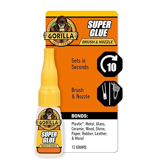 Gorilla Super Glue with Brush & Nozzle Applicator, Clear Glue, 12 Gram (Pack of 1) - All Purpose and Fast Setting for Projects and Repairs
