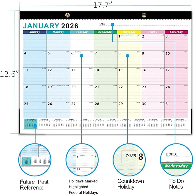 Desk Calendar2026-2027, With 3 sticker, 18 Month Calendar Running to June 2027-17" x 12" Desktop/Wall Monthly Calendar for Homeschool or Office