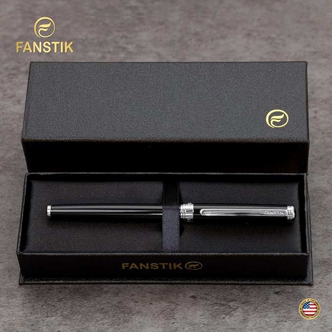 Customized Black & Silver Luxury Rollerball pen (Made In USA) fancy gift set for women, Chrome Finish, Professional executive pen gift set for men (Lux Custom-Rollerball Black-Silver)