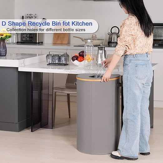 efluky Recycling Bin for Kitchen 100L, 26 Gallon Recycle Bins for Indoor Outdoor Home Use with 2 Removeable and Reusable Inner Bags, Tall Recycle bin for Bottle Can Plastice Stickers (Grey)