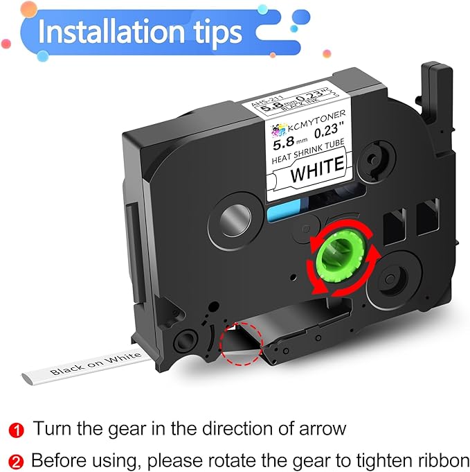 HSe211 HS211 HSE-211 HS-211 Heat Shrink Tubes Label Tape 1/4" (5.8mm) x 4.92 ft Compatible for PTD400 D600 PTH300 PTE300 PTE500 PT-E550W PT-P700 PT-P750WVP, Black on White, 2 Pack