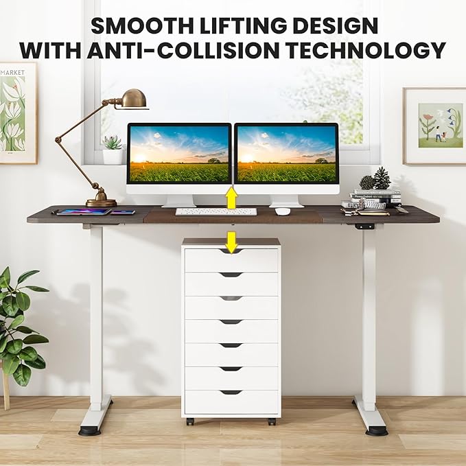 GOFLAME Height Adjustable Electric Standing Desk, 55 x 28 Inch Sit Stand Up Electric Desk with Headphone Hook, Ergonomic Standing Workstation, Electric Standing Desk with Metal Frame, Grey