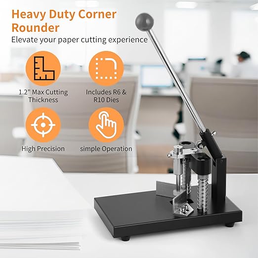 Corner Rounder, Paper Punch Cutter, Hand-Operated Corner Rounding Machine with R6mm and R10mm Dies, Industrial Heavy Duty Paper Cutting Tool for Laminate