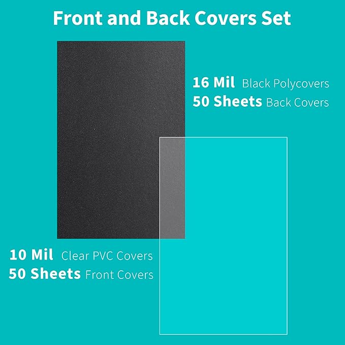 Binditek 100 Pack Binding Covers and Backs Set, 11 x 17 Inches, 50 Clear PVC (10Mil), 50 Sand-Textured Polycovers (16Mil), Tabloid Size