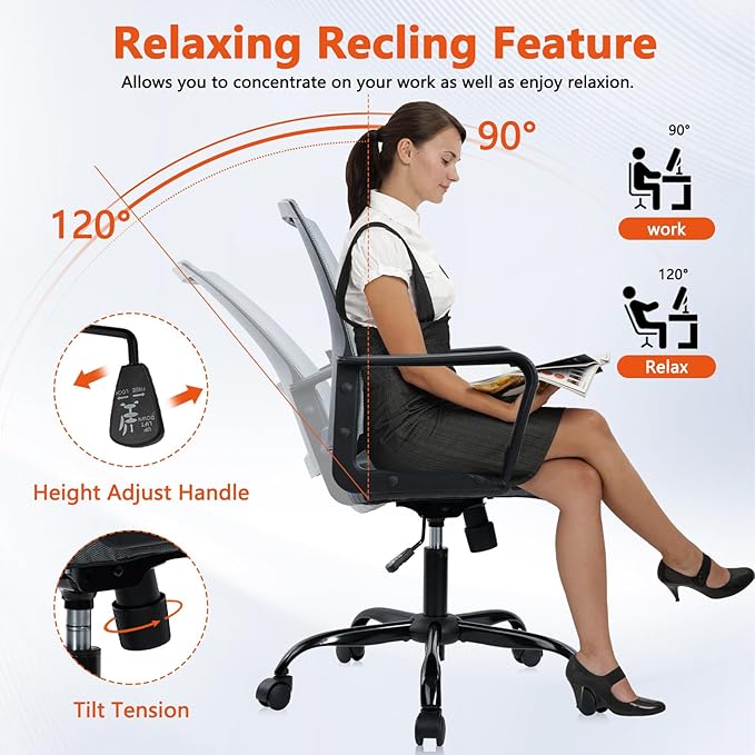 CLATINA Ergonomic Office Desk Chair - Mesh Office Chair with Adjustable Lumbar Support, Rolling Comfortable Computer Task Chairs with Arms for Home Conference-Gray, 4 Pack