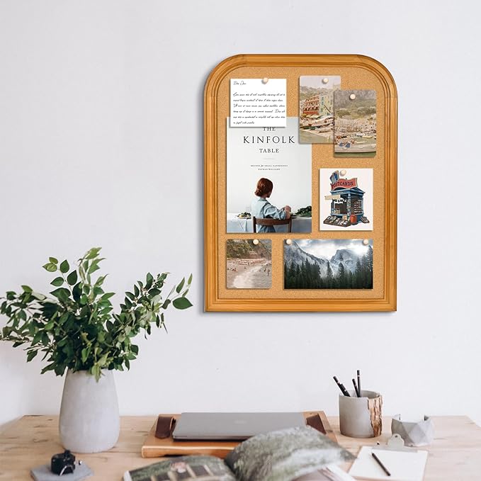 Cork Board for Walls, 23.6x17.7 inches Bulletin Board with Frame, Decorative Hanging Pin Board Vision Board Message Board for Office School Home Decor(2R&2S,4560,1p)