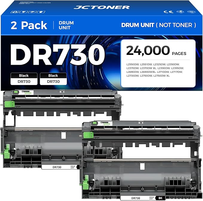 DR730 Drum Unit (Not Toner) 2-Pack Replacement for Brother DR-730 Imaging Drum Compatible MFC-L2710DW MFC-L2750DW DCP-L2550DW HL-L2350DW HL-L2395DW HL-L2370DW HL-L2390DW MFC-L2690DW HL-L2325DW Printer