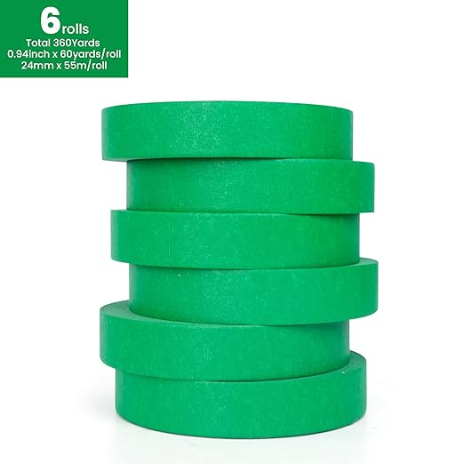 Green Painters Tape Multi-Surface Masking Tape 0.94 inch x 60 Yard, Indoor and Outdoor Painting Tape, Residue Free Easy Removal with Sharp Lines, Paint Tape for Walls, Auto, Home, 6Rolls