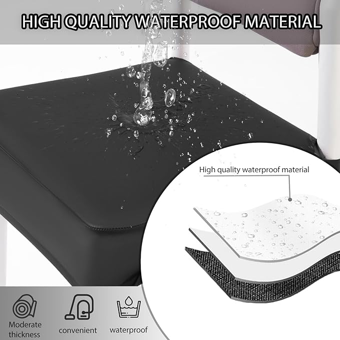 CWK Waterproof PU Leather Dining Chair Covers Set of 2-Stretchable Chair Seat Slipcovers, Removable & Washable Protector for Dining Room,Home,Office,Wedding,Rear Covers (PU-Black)