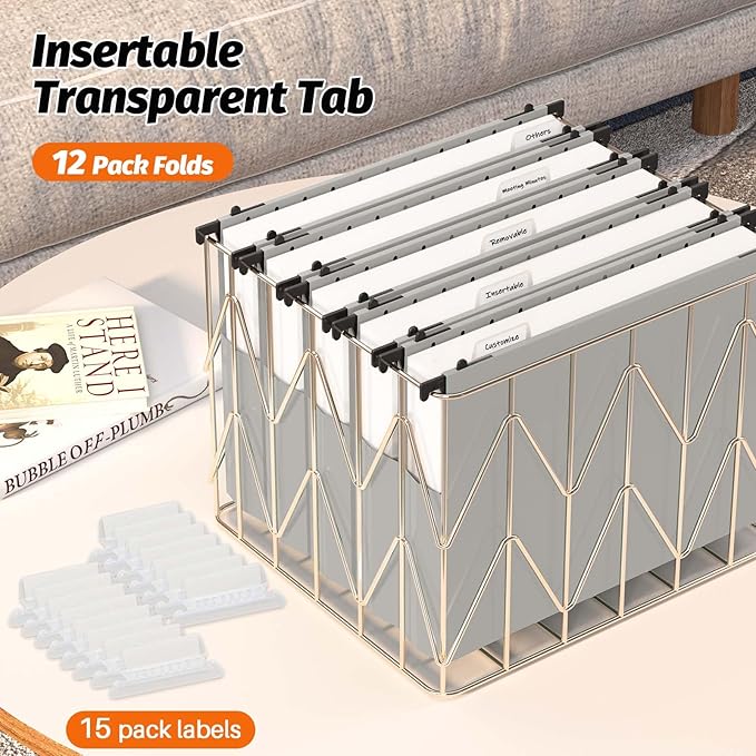 Extra Capacity Plastic Hanging File Folders,12 Pack Reinforced Expanding Hang Folder Letter Size,Accordian Pocket,Heavy Duty 2 Inch Expansion, Hard Hanging Folder Organizer for Office Home,Grey