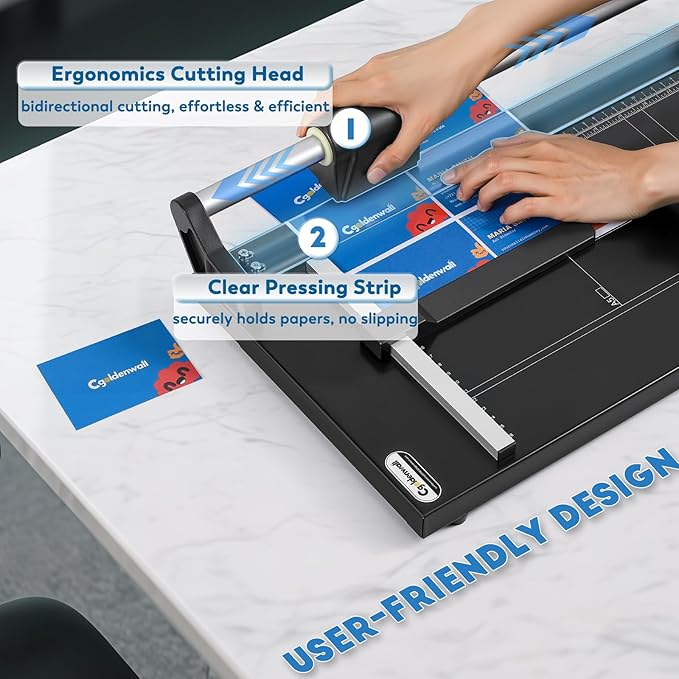 CGOLDENWALL A4 Rotary Paper Trimmer, 12 Sheets, w/Extra Blade & Gloves, for Cardstock Photo, Heavy Duty Paper Cutter for Offices Schools Crafts (14.9 Inch Cut Length)