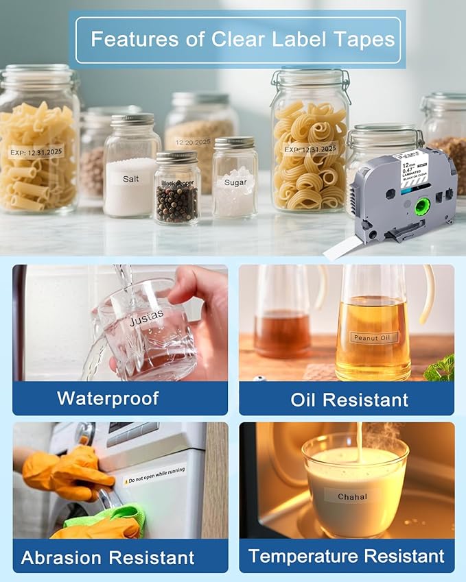 Clear Label Maker Tape Refill Compatible with Brother TZe-131 TZe131 TZe TZ Tape 12mm 0.47 Laminated Clear 1/2'' x 26.2' Black on Clear P Touch Label Tape for PT-D210 PTD220 PT-H110 PT-D600, 5 Pack