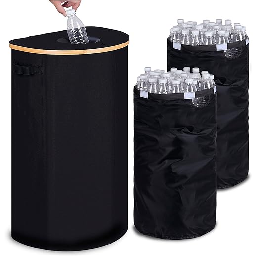 efluky Recycling Bin for Kitchen 100L, 26 Gallon Recycle Bins for Indoor Outdoor Home Use with 2 Removeable and Reusable Inner Bags, Tall Recycle bin for Bottle Can Plastice Stickers (Black)
