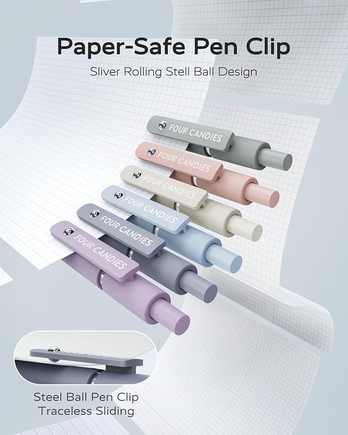 Four Candies Gel Pens, 6 Pcs 0.5mm Quick Dry Black Ink Pen Fine Point Smooth Writing Unique Pen, Office Home School Supplies Essentials Pretty Girl Cute Pens, Gifts for Women(Morandi)