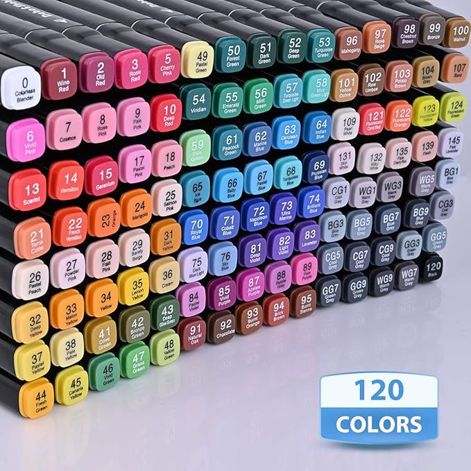 Dabo&Shobo 120 Color Alcohol Marker Pens, Bright Permanent Markers for Coloring, Markers For Adults Coloring Book, Wide Chisel and Fine Tip, Dual Tip Design, Equipped with Black Suitcase