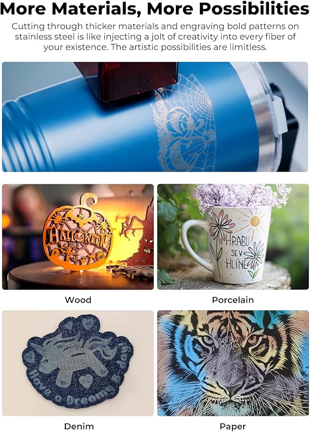 Creality 10W Laser Engraver, Falcon Pro with 3-in-1 Laser for Wood Engraving, 72W Efficient Laser Engraving Machine Fit, for Wood, Metal, Paper, Acrylic, Leather, Glass Tumbler Ring, 17" x 16"