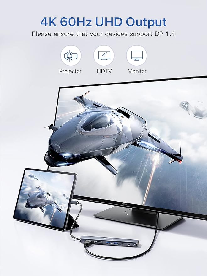 Dockteck 9-in-1 USB-C Hub: HDMI 4K@60Hz, Ethernet, 100W PD, Audio, 2x USB-A 5 Gbps, SD/TF Card Reader for MacBook, iPad, XPS, Microsoft