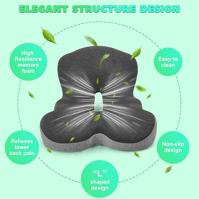 Buttocks Cushion for Office Chair Memory Foam Seat Pad for Butt Support Tailbone Relief Ergonomic Chair Cushion for Home Car Travel or Work (Navy Blue)