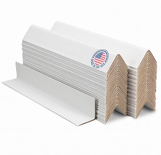 IDL Packaging Cardboard Edge Protector 2" x 2" x 12", Pack of 50 – White Kraft Cardboard Corner Protectors for Shipping – V-Board Reinforced Pallet Edge Protector – Eliminates Shifting of Packaging
